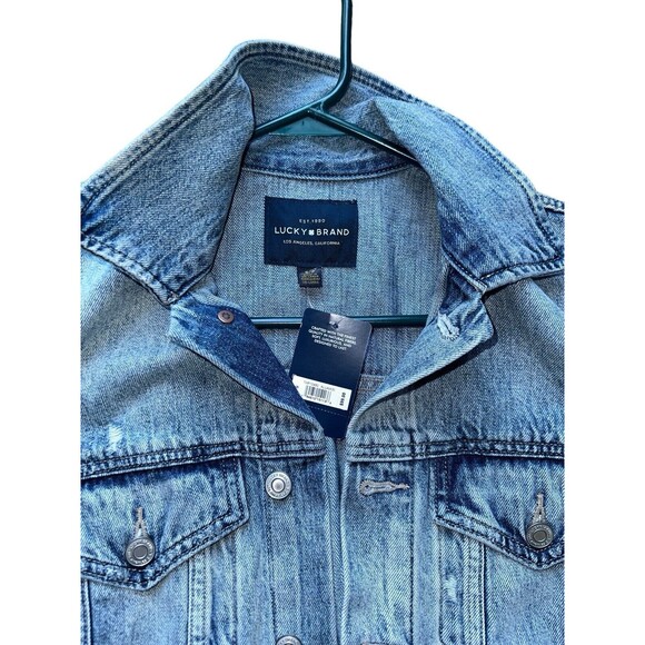 Lucky Brand Womens Blue Denim Trucker Jacket Cotton Distressed Jean Jacket Small - Picture 6 of 16